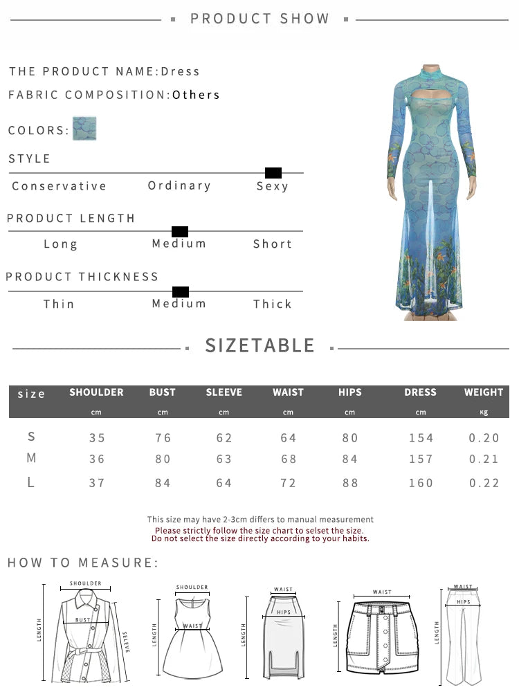 See Through Sexy Dress Women Hollow Hipster Colorful Print Skinny Stretch Midnight Party Clubwear Fishtail Bodycon