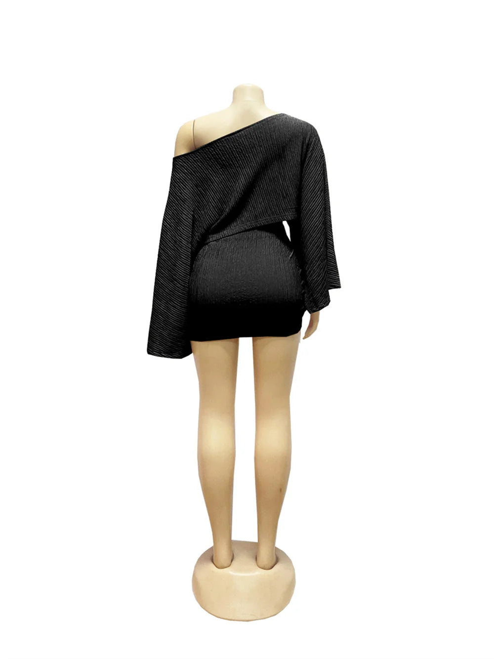 Sexy 2 Piece Set Women Skew Collar Loose Crop Tops+Ruched Knot Ribbon Skirt Matching Beach Vacation Party Club Suit