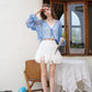 Women's Sheer Shimmer Knit Cardigan with Flared Cuffs, Thin Open Front Blue Shrug for Sun Protection, Holiday Crop Top