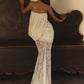 Ruched Elegant Gown Dress Woman Sexy Wrap Chest Backless Sleeveless Lace Patchwork Design Evening Party Long Bodycon