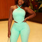 Midnight 2-Piece Set Polka Dot Print Women Halter Bandage Backless Vest+Elastic Waist Midnight Elasticity Sexy Outfits