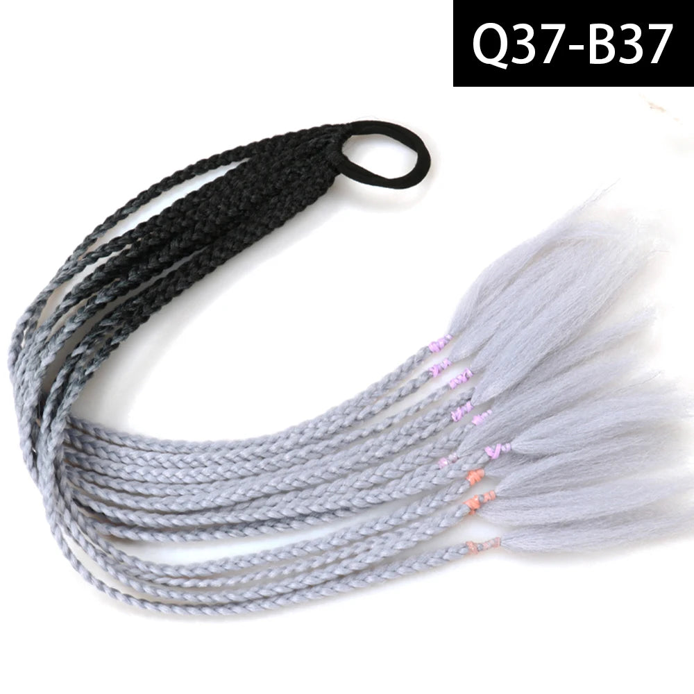 Synthetic Colored Braided Ponytail Hair Extension Rainbow Color Braids Pony Tail With Elastic Band Girl's Pigtail