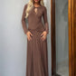 Women Maxi Dress Long Sleeve Twisted Neck Cutout Lace Detail Waist Ruched Sash Bodycon Formal Evening Party Long Dress