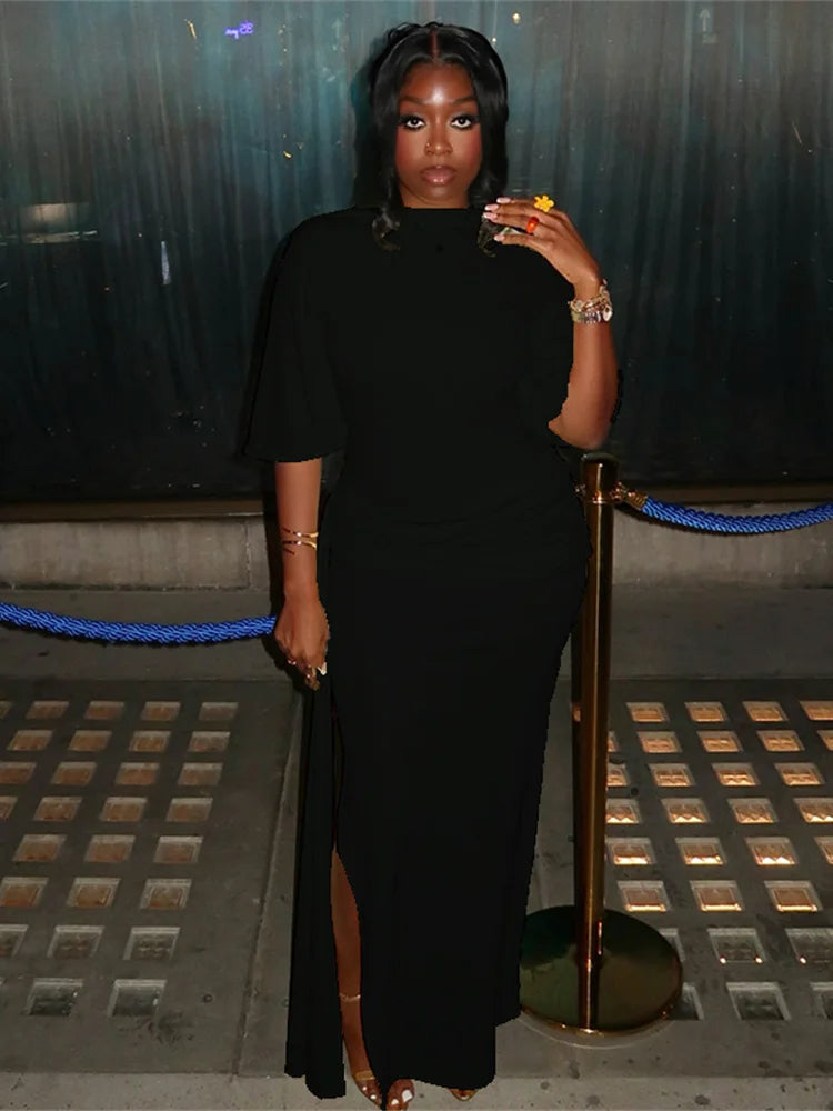 Elegant Dress Women Sexy Split Y2K Belt Ribbon Patchwork Backless Short Sleeve Classic Evening Birthday Party Bodycon