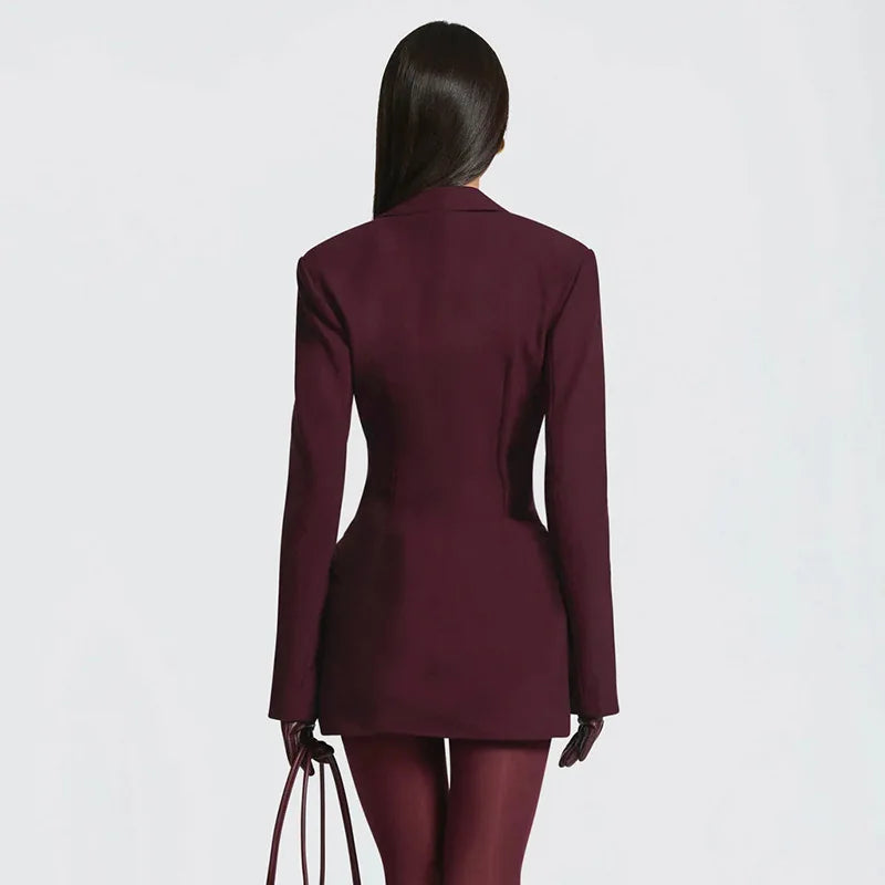 Ruched Blazer Mini Dress Sexy Deep V Neck Long Sleeve Dresses Woman Clothes Fall Winter