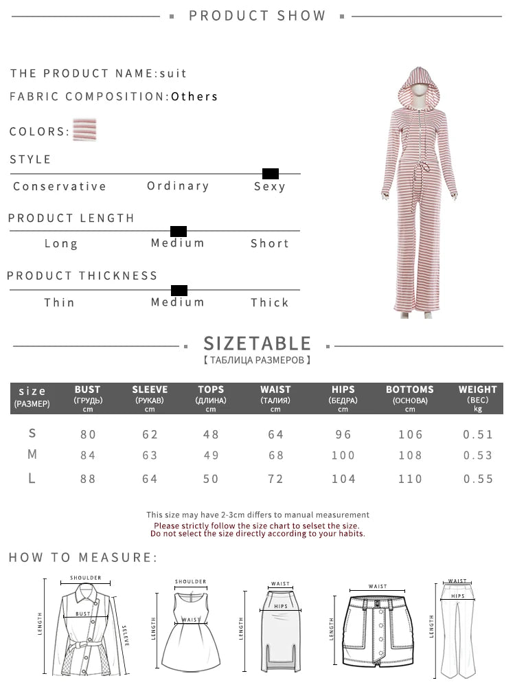 Casuals Stripes 2 Piece Set Women Trend Hooded Zip Full Sleeve Jacket+Drawstring Wide-Leg Pants Fashion Streetwear