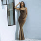 Sexy Backless Maxi Long Dresses Party Evening Elegant Luxury Cocktail Brown Black Glitter Dress Women