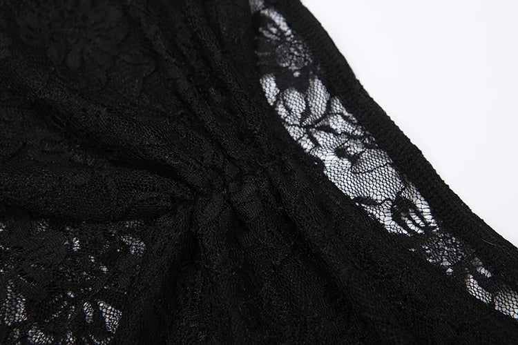 Irregular Hem Dress Women Slash Neck Sexy See Through Bandages Jacquard Lace Full Sleeve Ruched Ruffled Party Bodycon