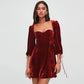 Velvet Short Party Dresses for Women Clothing Sexy Elegant Square Neck Long Sleeve Backless Dress Winter