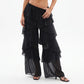 Tiered Ruffle Sheer Chiffon Wide Leg Pants Women Beach Bikini Cover Up Drawstring Waist Casual Vacation Trousers