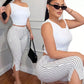 Tiger Stripes Print Elastic Waist Short Women Skinny Side Slit Skinny Simple Classic Fashion Summer Daily Streetwear