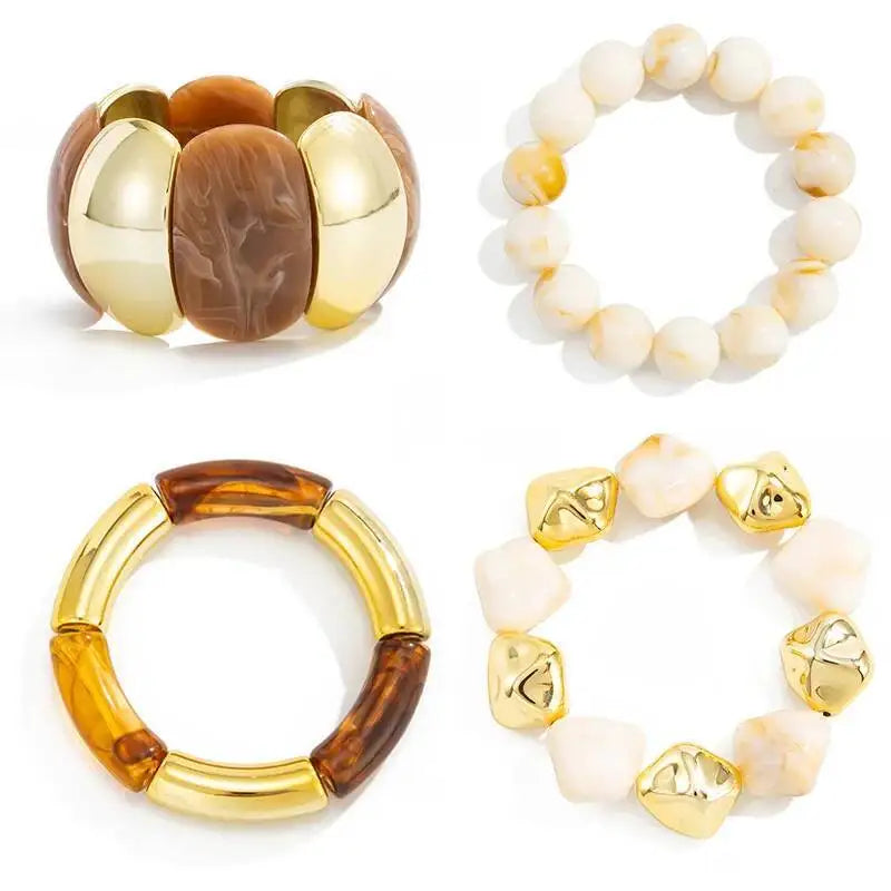 4 Styles Vintage Acrylic Bangles for Women 2026 New Daily Stacking Resilient Bracelets Couple Jewelry Accessories