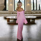 Pink Maxi Dresses Woman Elegant Clothes Fall 2025 Off Shoulder Flare Sleeve Long Dress