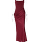 Women Mermaid Maxi Dress Square Neck Sleeveless Ruched Bodycon Long Dress Evening Party Formal Wedding Guest Dresses