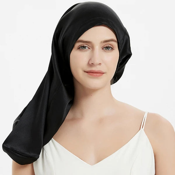100% Mulberry Silk Bonnet Sleep Hair Cap Long Bonnets with Elastic Tie Band Adjustable Straps for Long Curly Dreadlock Braid