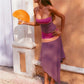 Women Color Block Halter 2 Piece Set Lace‑Up Back Corset Top Asymmetrical Maxi Skirt Summer Party Beach Matching Outfit