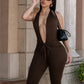 High Stretch  Backless Halter Rompers Women Sexy Classic Deep V-Neck Bandages Ruched Skinny Fashion Trend Street Clubwear
