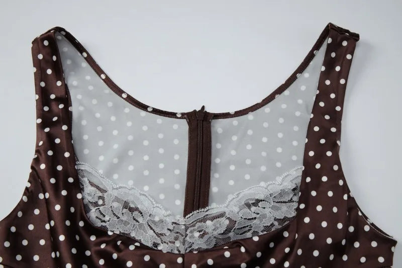 Brown Polka Dot Print Sleeveless Pleated Mini Dress French Style Elegant Vintage Summer Dresses 2026
