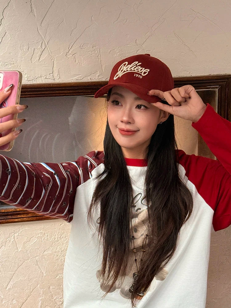 Classic American Vintage Letter Embroidery Versatile Adjustable Baseball Cap For Women