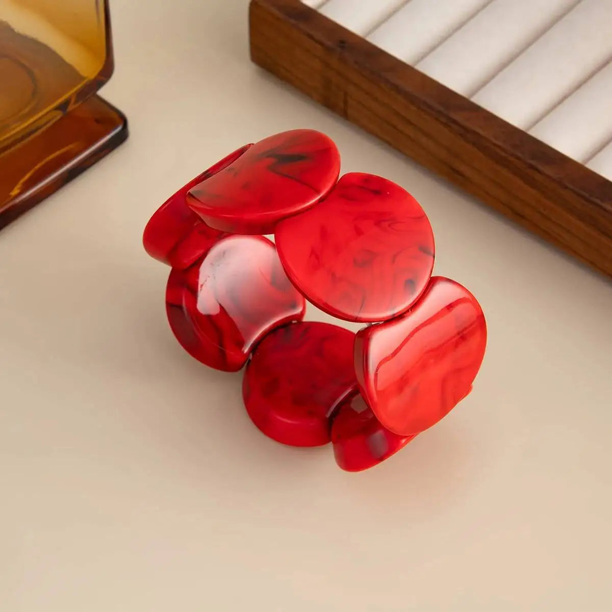 Vintage Wide Resin Acrylic Bracelet Set for Women Exaggerated Stacking Bangle Trendy Red Pink off White Smudge Splicing Jewelry