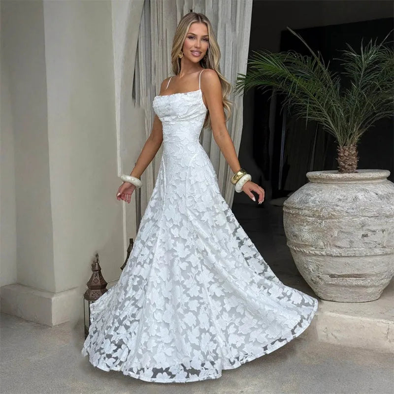 Lace Up Sleeveless Backless Maxi Dress Sexy Elegant White Evening Dresses Woman Party Wear