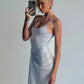 Sliver Spaghetti Strap Sexy Maxi Dress For Women Fashion Sparkle Sleeveless Backless Ruched Beach Club Sexy Long Dress