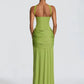 Women Halter Backless Sexy Maxi Dress Elegant Sleeveless Ruched Waist Draped Bodycon Club Party Evening Cocktail Dress