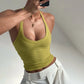Solid Color Ribbed Knitted Tanks & Camis Low Cut Backless Halter Tops for Woman Basic Summer Crop Top
