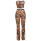 Butterfly Print Women 2 Piece Set See Through Sexy Shirring Strapless Tops+Trousers Matching Hipster Clubwear Outfits