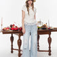 Women's Elegant Slim T-Shirt with Layered Lace Hem, Chic White Ruffle Tee for Daily Wear, Graceful Commute Top