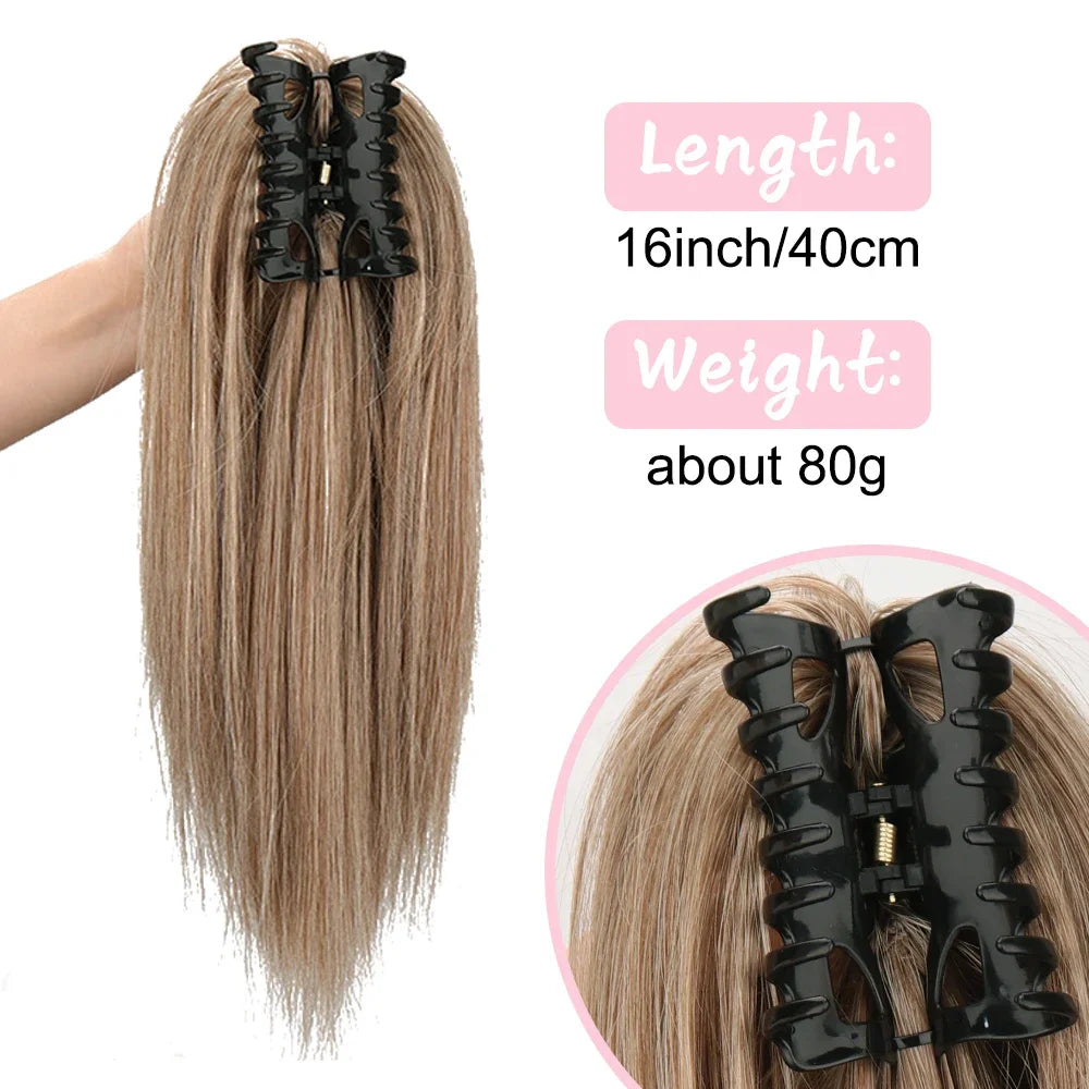 Synthetic 16Inch Claw Clip Ponytail Hair Extensions Waterfall Straight Ponytail Blonde Brown Heat Resistant Pony Tail Fake Hair