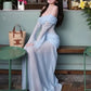 Off-Shoulder Maxi Dress Women Full Sleeve Folds See Through Hem Elegant Vacation Birthday Party Chic Autumn Vestidos