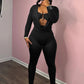 Sexy Jumpsuits Women Metal Decoration Swing Collar Long Sleeve Slim Peach Hip Midnight Street Clubwear Party Overalls