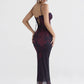 Purple Print Sexy Long Fishtail Dress For Women Robe New Spaghetti Strap Sleeveless Backless Ruched Maxi Dress Vestidos