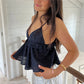 Summer Vacation Ruffles Trim Peplum Crop Tops Jacquard Eyelet Babydoll Camis Fairycore Y2k V Neck Backless Tank Tops