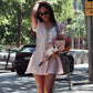 Light Pink Lace Trim Satin Summer Dresses 2026 V Neck Bubble Sleeve Mini Dress Woman Clothing