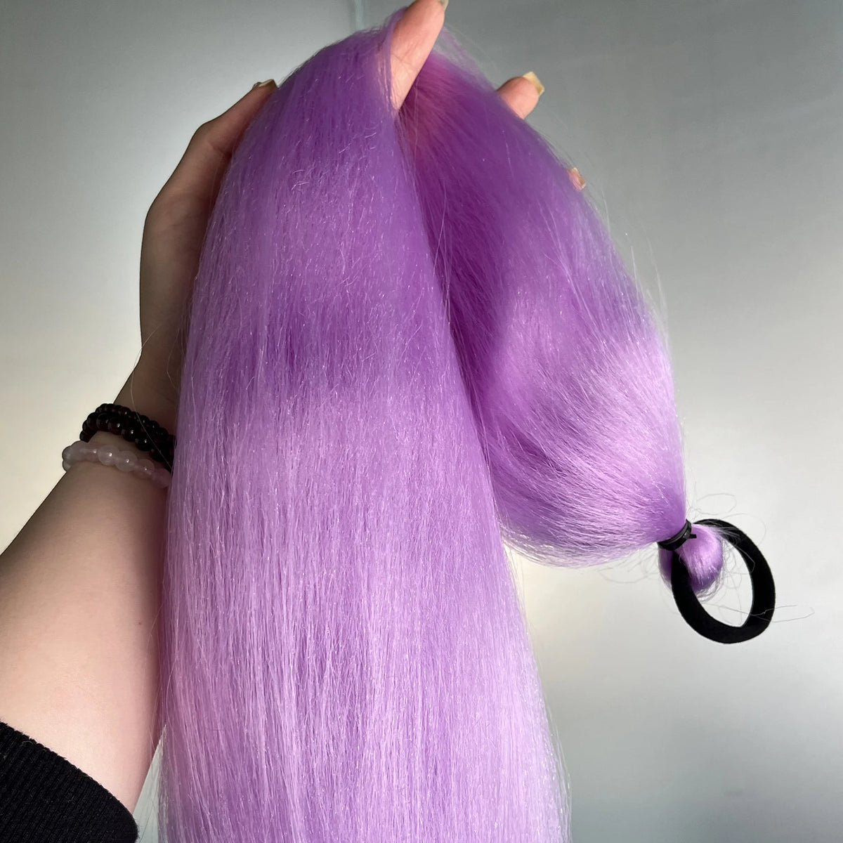 Synthetic Long Straight Ponytail Extensions With Rubber Band DIY Braided Ponytail Purple Hair Accessories for Halloween