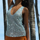 Women Y2K Sequin Mesh Tank Top V Neck Sleeveless See Through Cropped Cami Top Glitter Sequins Beach Party Clubwear