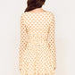 Women Polka Dot Mini Dress Long Flare Sleeve Round Neck Mesh Ruched Waist Pleated A‑Line Short Party Casual Dresses