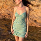 Chic Sequin Patchwork 2 Piece Set Women Sexy Vacation Backless V-Neck Sleeveless Tank Top+Peach Hip Skirt Party Suits