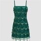Women Y2K Sparkly Sequin Fringe Mini Dress Spaghetti Strap Bodycon Cocktail Dress for Nightclub Party Music Festival