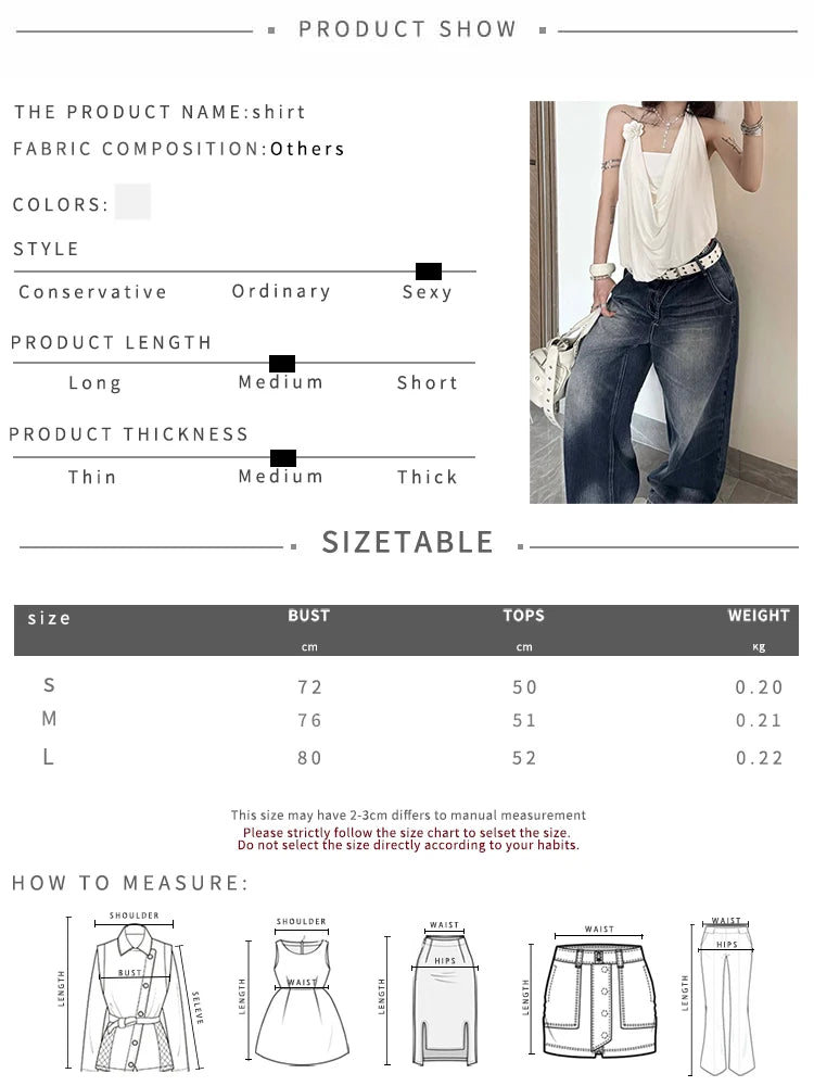 Y2K Chic Tube Top+Swing Collar Vest Chain Halter Sexy Backless Sleeveless 3d Flowers Daily Summer Trend Commute Tees