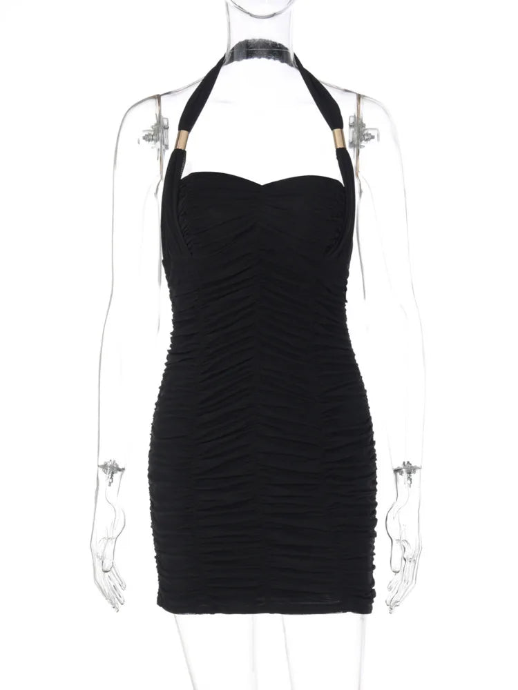 halter backless sexy mini dress women gown elegant black square collar sleeveless high waist skinny club party dresses