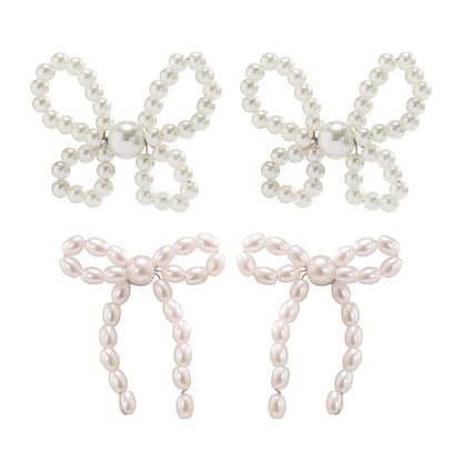 2Pairs/Set Elegant Imitation Pearl Bow Bowknot Stud Earrings for Women Wed Bridal Korean Fashion Piercing Earrings Jewelry Gift