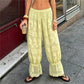 Women Sheer Floral Lace Harem Pants Elastic Drawstring Waist Ruffle Hem Loose Baggy Bloomers Beach Casual Trousers
