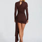 Long Sleeve Draped Ruched Sexy Mini Dress Women Gown Elegant O Neck High Waist Bodycon Club Party Dresses Female