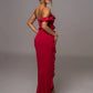 Elegant Ruffle Sexy Maxi Dress Women Spaghetti Strap Flower Sleeveless Backless High Split Club Party Evening Dress