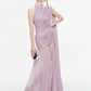 See Through Hem Maxi Dress Women Inclined Shoulder Folds Long Tassel Sleeveless Elegant Vacation Party Chic Vestidos