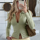 Double-ended Zipper Long Sleeve Tops for Woman Solid Slim Fitted T Shirts Autumn New Fashion Cardigan