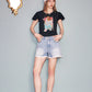 2025 Summer New Arrival Sweet Cool Faux Ice Silk Bubble Sleeve Printed Knit Sweater Women‘s’ Fit Short Sleeve Top